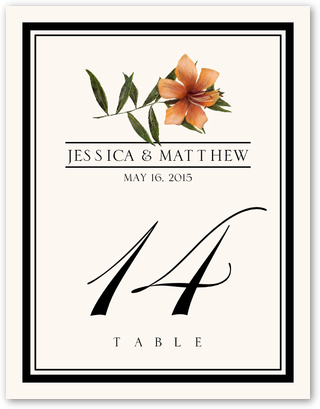 Daylily Flower Assortment Wedding Table Number